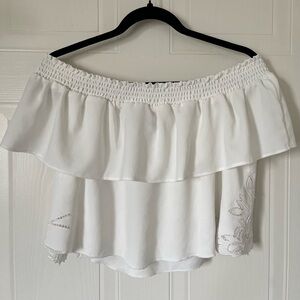 Lovers + Friends Off-Shoulder White Embroidered Blouse